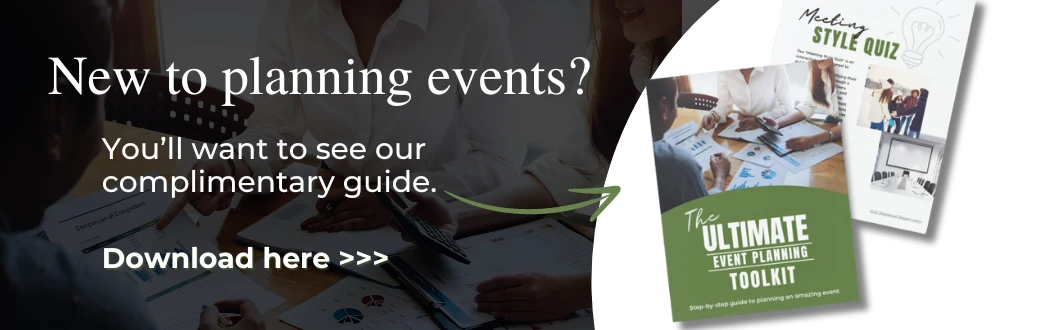 An advertisement for an event planning guide, featuring an image of people working together and links to download the "Ultimate Event Planning Toolkit."